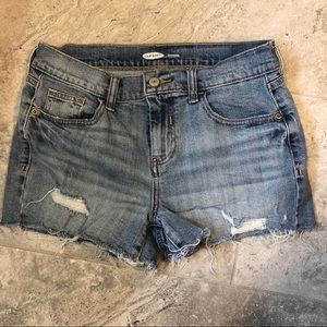Distressed Light wash denim cutoffs